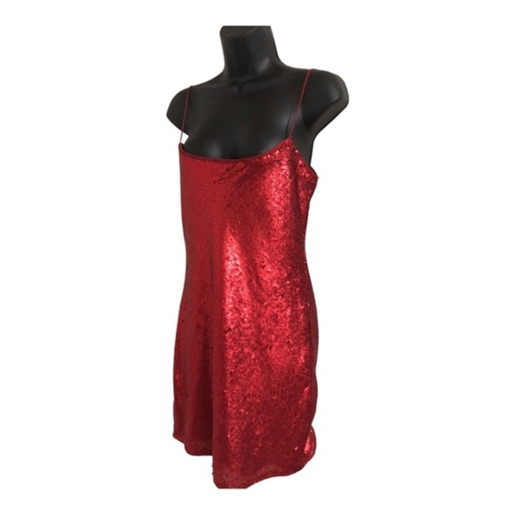 Zara red sequin blogger favorite back cowl neck draped mini dress size small new - Picture 4 of 16